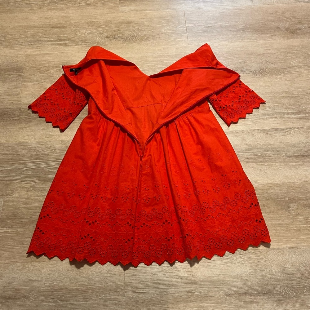 Madewell 153436 Women's Eyelet Lattice Dress V-Neck Bright Poppy Red Sz. 12 - Picture 11 of 14